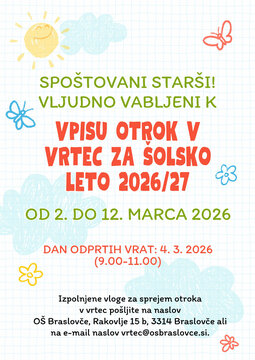 Vabilo vpis v vrtec